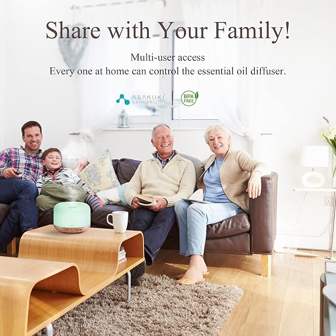 ASAKUKI Smart Wi-Fi Essential Oil Diffuser, App and Voice Control Compatible with Alexa, 500ml Aromatherapy Humidifier for Relaxing Atmosphere in Home Office Bedroom Gold-CubbioJoy