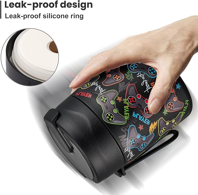 17oz Soup Thermo for Hot Food Kids,Insulated Food Jar with Spoon,Thermo Hot Food Lunch Container,Wide Mouth Leakproof Stainless Steel Lunch Box for School-Black Game-CubbioJoy