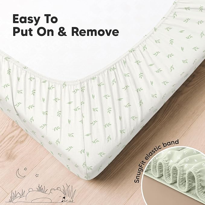 KeaBabies 2-Pack Organic Crib Sheets for Boys, Girls - 52x28 Fitted Crib Mattress Sheet Neutral, Breathable Jersey Cotton Cover for Baby Bed, Toddler Mattress, Soft & Cute Prints (Herb)-CubbioJoy