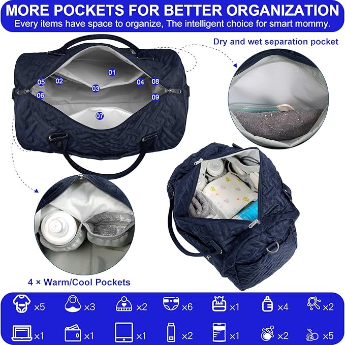 Diaper Bag Tote: Mommy Bag, Baby Bag for Boy and Girl, Mom Hospital Bag, Twins or 2 Kids Diapers Bag-CubbioJoy