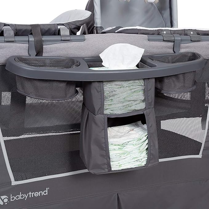 Baby Trend Nursery Center Travel Crib with Removable Rock-A-Bye Bassinet, Changing Table, Organizer, and Electronic Music Center and Nightlight, Robin-CubbioJoy