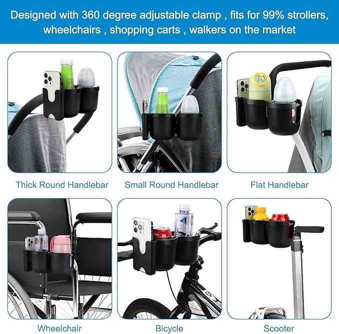 Accmor Stroller Cup Holder with Phone Holder, Bike Cup Holder, Universal Cup Holder for Uppababy Nuna Doona Strollers, 2-in-1 Cup Phone Holder for Stroller, Bike, Wheelchair, Walker, Scooter-CubbioJoy