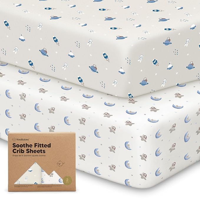 KeaBabies 2-Pack Organic Crib Sheets for Boys, Girls - 52x28 Fitted Crib Mattress Sheet Neutral, Breathable Jersey Cotton Cover for Baby Bed, Toddler Mattress, Soft & Cute Prints (Cosmo)-CubbioJoy