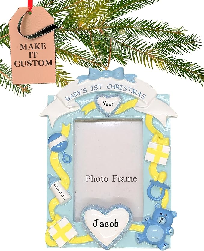 Baby Personalized Christmas Ornaments 2023 - Fast & Free 24h Customization – Pink Baby's First Picture Frame Christmas Decorations with Name - Comes Gift-Wrapped-CubbioJoy