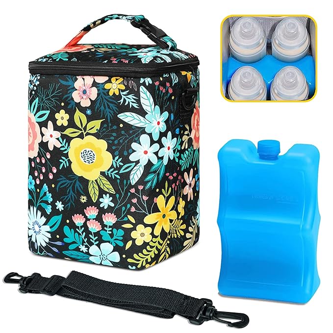 Breastmilk Cooler Bag with Ice Pack Fits Up to 9oz Bottles - Insulated Baby Bottle Cooler with Strap - Nursing Mom & Daycare Travel-CubbioJoy