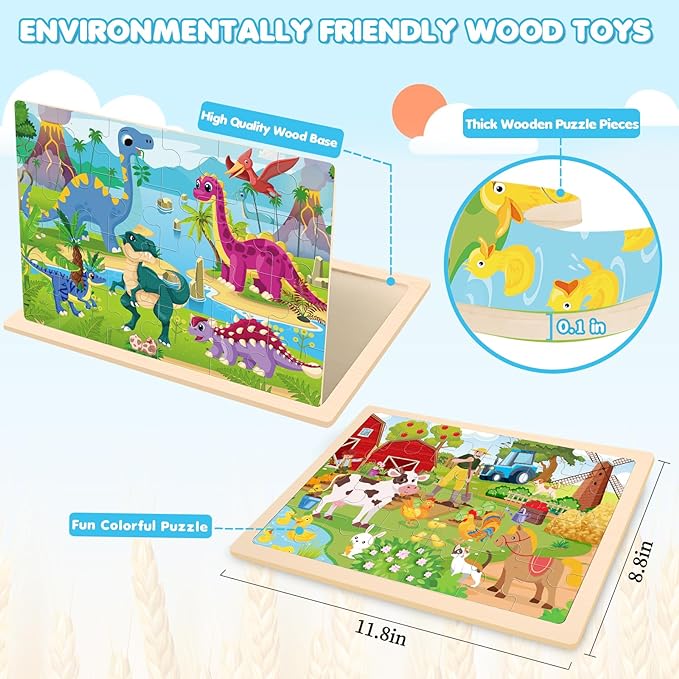 4 Packs Puzzles for Kids Ages 4-6, Wooden Animals Jigsaw Puzzles for Toddlers Ages 2-4, Preschool Educational Puzzles Boards Toys Gifts for 3 4 5 6 Boys Girls-CubbioJoy
