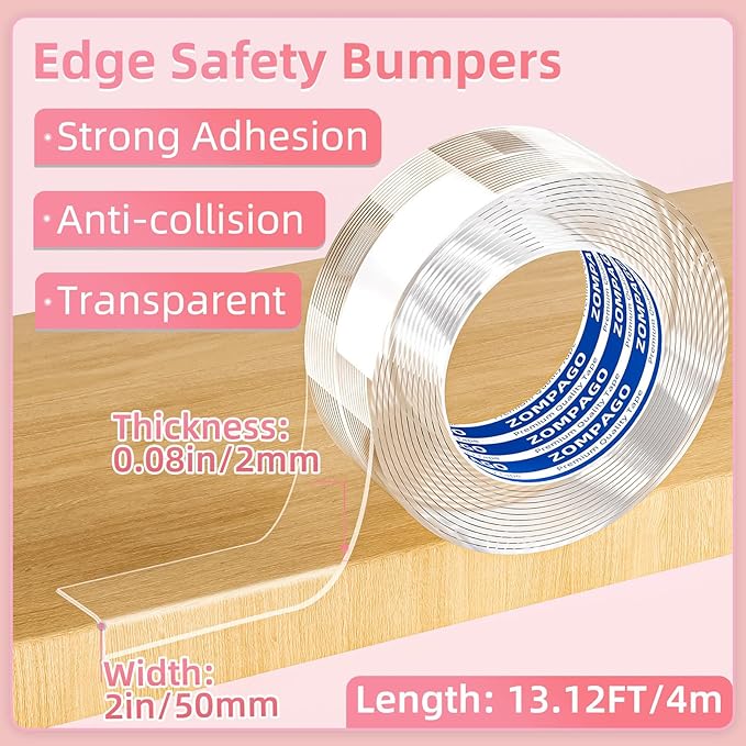 Clear Soft Corner Protectors for Furniture Strip,2in x 13FT,Sharp Edge & Table Bumper,Window Edge,Wall Protector, Soft Corner Guards Safe for Proof,Table Corner Protectors in Family-CubbioJoy