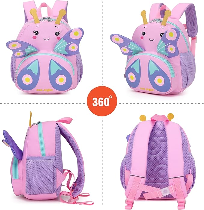 3D Butterfly Toddler Backpack - Cute Animal Cartoon Mini Travel Bag for Girls 1-3 Years,Waterproof Kids Preschool Backpack with Personalized Design (Butterfly Style)-CubbioJoy