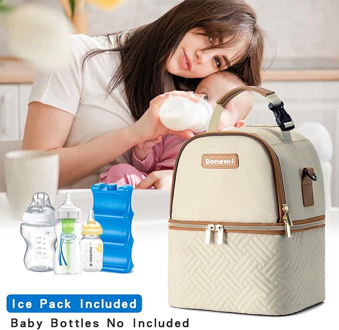 Breastmilk Cooler Bag with Ice Pack & Mat Fit 6 Bottles Up to 9 Ounce, Baby Bottle Cooler Bag for Moms, Daycare & Travel, Black-CubbioJoy