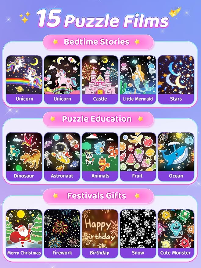 Carousel Night Light for Kids, 10 Music+15 Films+315 Colors Star Projector for Kids Night Light Projector,360°+Remote+1200mah Star Lights for Ceiling, Unicorn Toys for Girls Room Decor Princess Gifts-CubbioJoy