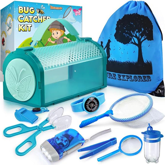 Bug Catcher Kit & Outdoor Explorer Kit for Kids, 10 Pcs Bug Catching Kit with Toy Cage, Backpack, Flashlight, Manifying Glass, Toy Net, Outdoor Exploration Toys Gift for Boys Girls 3-12-CubbioJoy