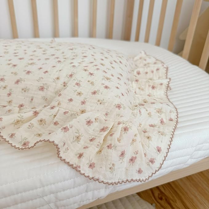 BuLuTu 2-Layer Cotton Muslin Toddler Pillowcases for Girls Boys Floral Pillow Cover Decorative Pillow Cases Gauze Cotton Small Pillow Protector for Crib, Envelope Closure, 14"x20",1 pc-CubbioJoy