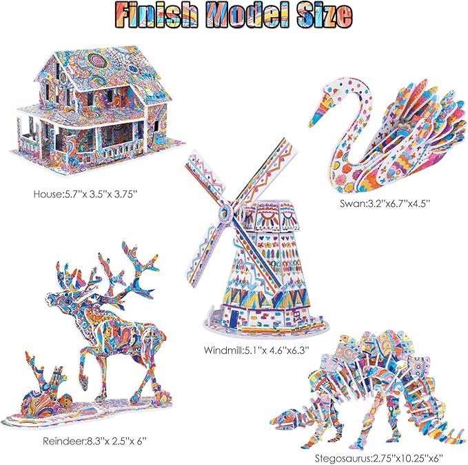 BEARUN 3D Coloring Puzzle Set, Arts and Crafts for Girls and Boys Age 6 7 8 9 10 11 12 Year Old, Fun Educational Painting Crafts Kit with Supplies for Kids, Birthday Toy Gift for Kids-CubbioJoy