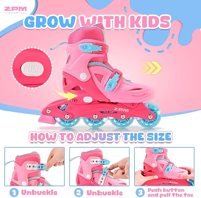 2PM SPORTS Inline Skates with Light Up Wheels, Roller Skates Blades for Boys Girls Kids Ages 5-8 8-12 4-6 6-12, Size Adjustable Beginner Blades Roller Skates-CubbioJoy