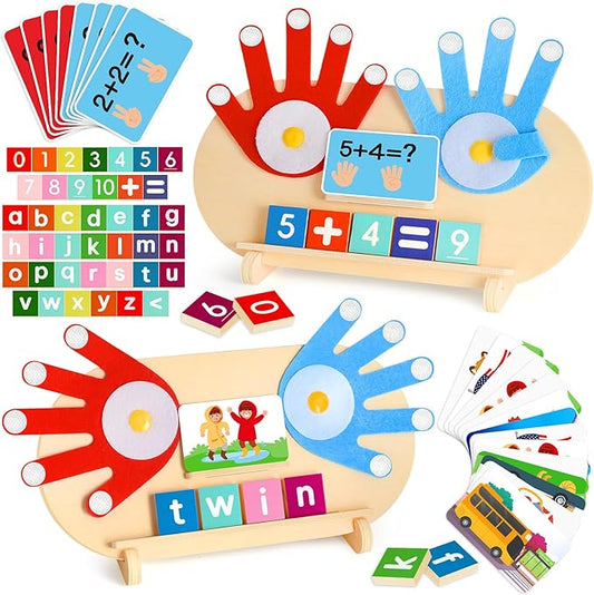 2 in 1 Wooden Montessori Toys for Kids - Number Counting Blocks & ABC Game Toys for 3-5, Preschool Educational Learning Toys for Toddlers 4-6, Birthday Christmas Stocking Stuffers Gifts for Boys Girls-CubbioJoy