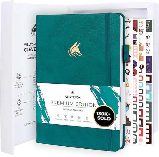 Clever Fox Planner Premium Edition – Undated Luxurious Weekly & Monthly Planner to Increase Productivity and Hit Your Goals – Organizer – Start Anytime, A5, Lasts 1 Year, Dark Teal (Weekly)-CubbioJoy