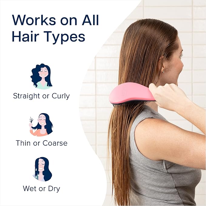 Crave Naturals Glide Thru Detangler Brush Pack of 2 - Curly Hair Brush for Women and Kids - Wet and Dry Comb for Adults - Soft Flexible Bristles for Gentle Use - Pink and Soft Hazy Swirl-CubbioJoy