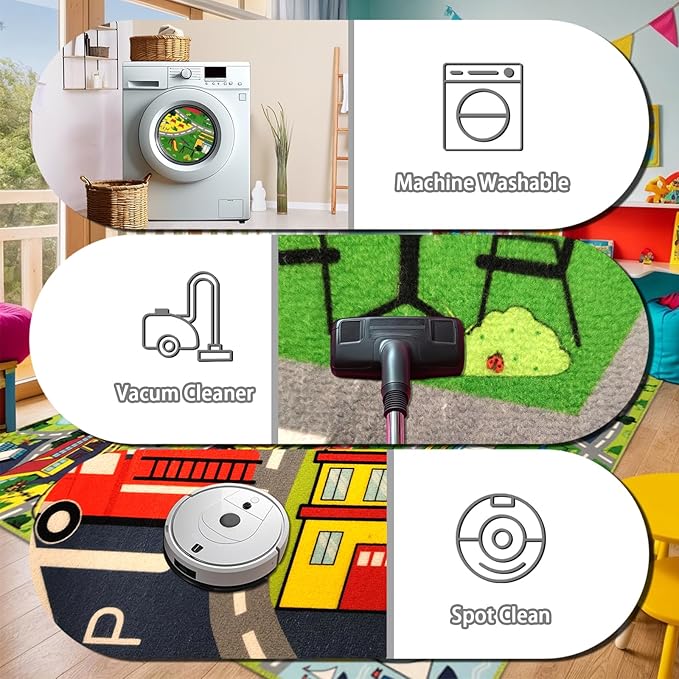 Car Rug Play Mat - Car Train Rugs Playroom Mat, Kids Rugs for Bedroom Road Rug with City Map Design Kid Room Decor, 59x31.49 lnches-CubbioJoy