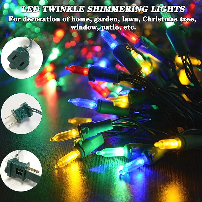 60 LED Multicolor Twinkling Christmas String Lights Plug in, 17 of 60 Lights Twinkle,Connect up to 45 Sets,UL Certified 22 Ft Mini Twinkle Christmas Tree Lights,Indoor Outdoor Use-CubbioJoy
