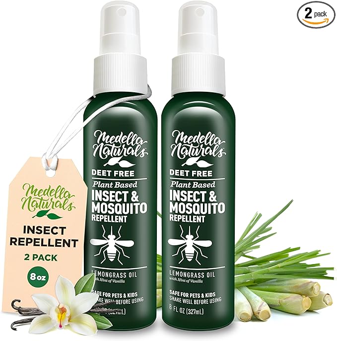 Deet-Free Insect & Mosquito Repellent Pack of 2 (8 oz) – Nice Smelling Insect Repellent with Lemongrass Oil Safe for Pets and Kids – Bug Spray for Mosquitoes, Gnats, Black Flies, and No-See-ums-CubbioJoy