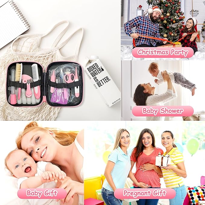 Baby Healthcare and Grooming Kit, 21 in 1 Portable Baby Essentials Kit with Gas Relief Hair Brush Comb Nasal Aspirator for Newborn Boys Girls (Pink)-CubbioJoy