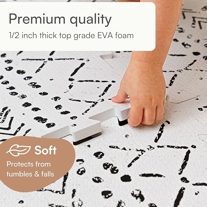 Baby Play Mat for Floor – 4x6ft Boho | Soft Non Toxic Premium EVA Foam Tiles for Tummy Time, Crawling & Playroom – Waterproof Interlocking Floor Mat for Babies & Toddlers by Lillefolk (6 Tiles)-CubbioJoy