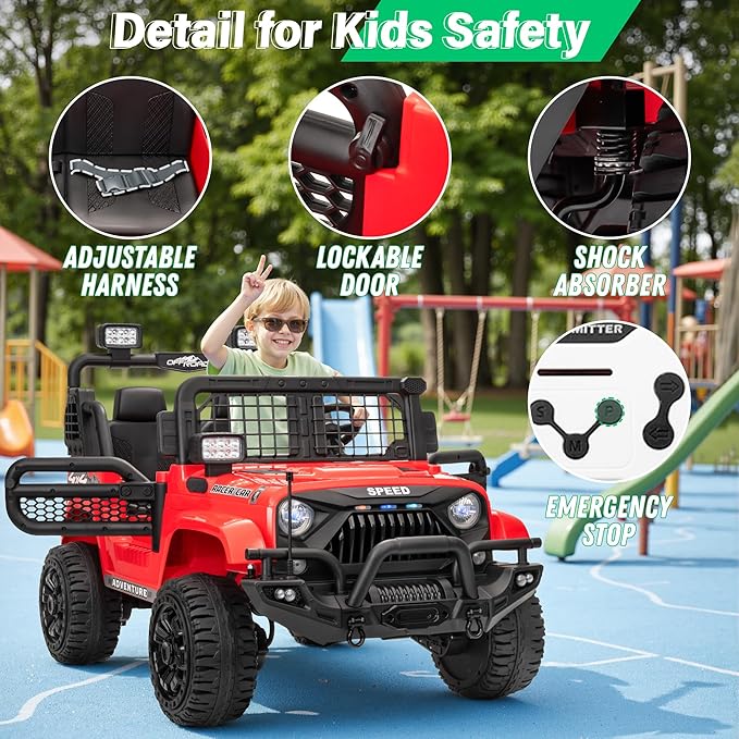 2 Seater Ride On Car Truck with Remote Control XL, Kids 24V Battery Powered Electric Vihicle w/21 in Seat, 3 Speeds, 2WD/4WD Switichable, Shock Absorbers,Bluetooth, Flower, Gift Choice-CubbioJoy