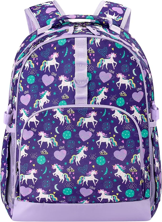 Choco Mocha Unicorn Backpack for Girls, Elementary School Backpack for Girls Ages 6-8 Kids Kindergarten Backpack Large Bookbag 18 Inch with Chest Strap, Purple-CubbioJoy