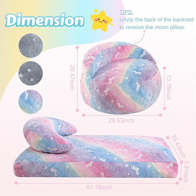 COMAX Bean Bag Chair for Kids, Convertible Toddler Beanbag Bed Unicorn, Children Bean Chair Stuffed to Floor Mattress with Filler, Growing Colorful Rainbow-CubbioJoy