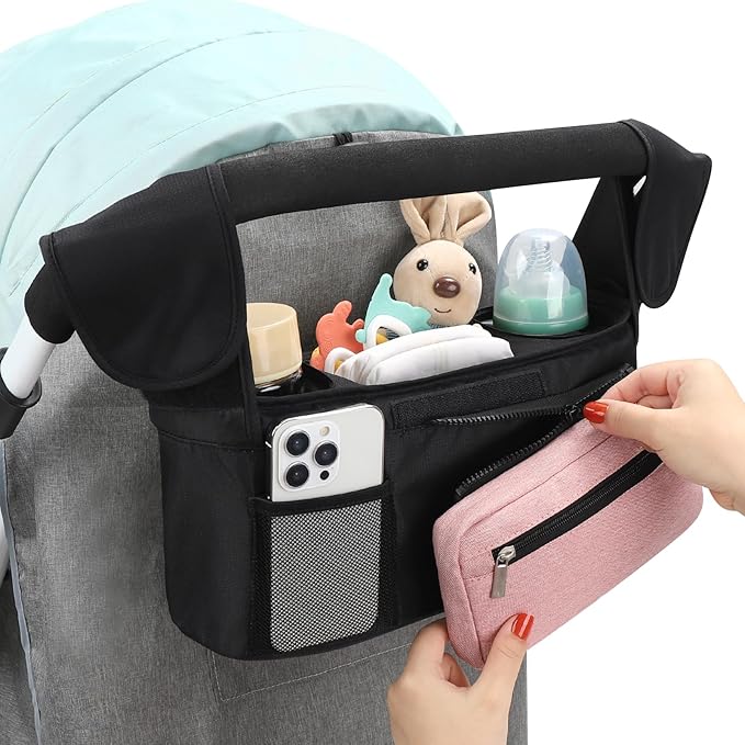 Accmor Universal Stroller Organizer with Insulated Cup Holder Detachable Phone Bag and Shoulder Strap,Stroller Bag Caddy Organizer Fits for Uppababy, Baby Jogger, Britax Strollers-CubbioJoy