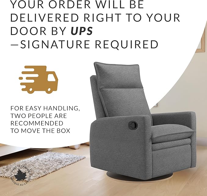 Jaymar Arya Modern Nursery Glider Recliner Chair – Cozy Nursing Chair with 360° Swivel for New Parents, Gentle Motion, Compact Design, High Back & Low Armrests, Canadian Made (Charcoal/Nexus Fabric)-CubbioJoy
