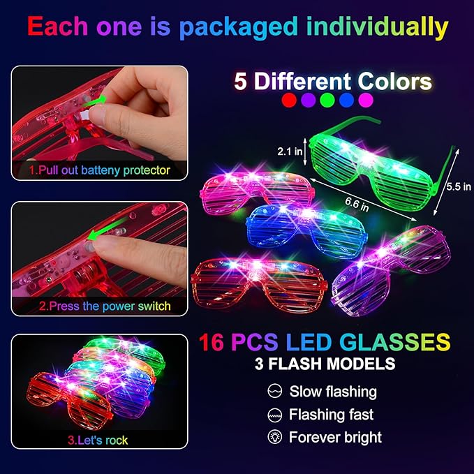 150 PCS Glow in the Dark Party Supplies, 16 Foam Sticks, 16 LED Glasses, 100 Glow Sticks and 18 Finger Lights for Neon Party, Wedding, Birthday, Concert, New Year, Carnivals, Raves-CubbioJoy