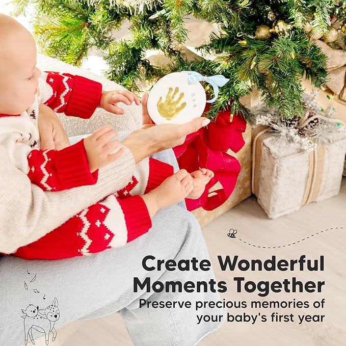 Baby Hand and Footprint Kit Girls, Boys - Personalized Baby Footprint Ornament Kit, Newborn Keepsake Gifts for New Mom, Easy to Use Handprint Makers, Cute Shower Gifts (Gold Paint, Cherish)-CubbioJoy