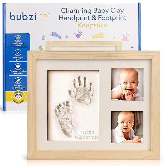 Baby Footprint Kit, Newborn Foot and Hand Print Kit, Infant Keepsake Frame, Nursery Pictures Frames, Infant Handprint, New Mom Gifts, Newborn Essentials Must Haves, Baby Shower Gifts (Natural Wood)-CubbioJoy