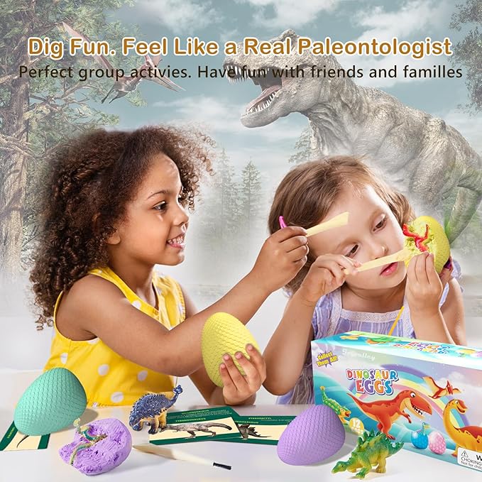 Dino Fossil Eggs Dinosaur Toys - 12 Dinosaur Eggs Dig Excavation Kit w Play Mat for Kids Ages 5-7 Easter Basket Essentials STEM Toy Christmas Birthday Gift for Boys Girls 3 4 5 6 7 8 + 8-13 Years Old-CubbioJoy