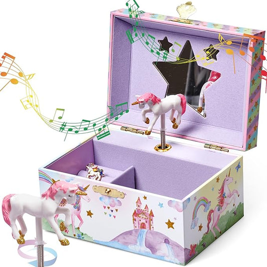 Jewelkeeper Girls Musical Jewelry Box - Durable Pine Fiberboard with Violet Lining - Kids Jewelry Box - The Beautiful Dreamer Tune - Gifts for Girls - Unicorn Jewellery Box - 6x4x3.5in-CubbioJoy