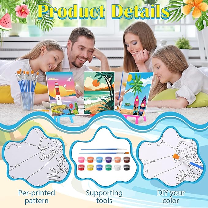 Blosssound 10 Set Pre Printed Canvas Pre Drawn Canvas Painting with Easel Kits 5" x 7" Outline Painting Panels for Beginners, DIY Craft Project, Party Favor, Home Decors(Landscape)-CubbioJoy