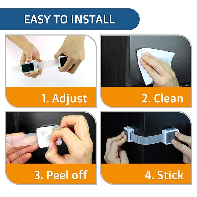 Child Safety Locks (4-Pack) - Baby Proof Cabinets, Drawers, Toilets & Appliances- Adjustable Strap Length, Double Lock Option - Easy Latch for Adults to Open-CubbioJoy