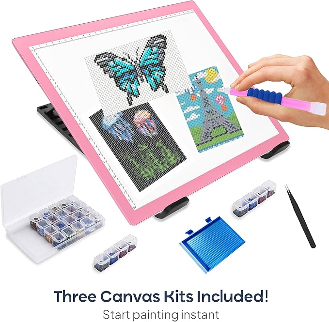iVyne Rechargeable A4 Light Pad for Diamond Painting & Art Projects – LED Light Board with Diamond Art Accessories – Ultra-Thin & Portable Diamond Dot Light Board, Perfect for Artists - Pink-CubbioJoy