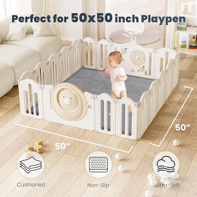 ACOMOPACK Baby Play Mat for Floor 1.3" Thick Memory Foam 50x50 Soft Velvet Playpen Mat for Kids,Infants,Toddlers,Tummy Time Crawling Mats with Non-Slip Bottom,Yoga,Tatami,Nursery Rug（Dark Grey）-CubbioJoy