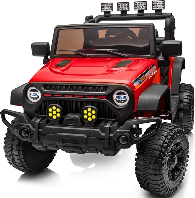 4WD Kids Ride on Car Truck, 12V 7Ah Kids Electric Vehicles Car Ride on Toy for Toddlers 3-5 with Remote Control - Red-CubbioJoy