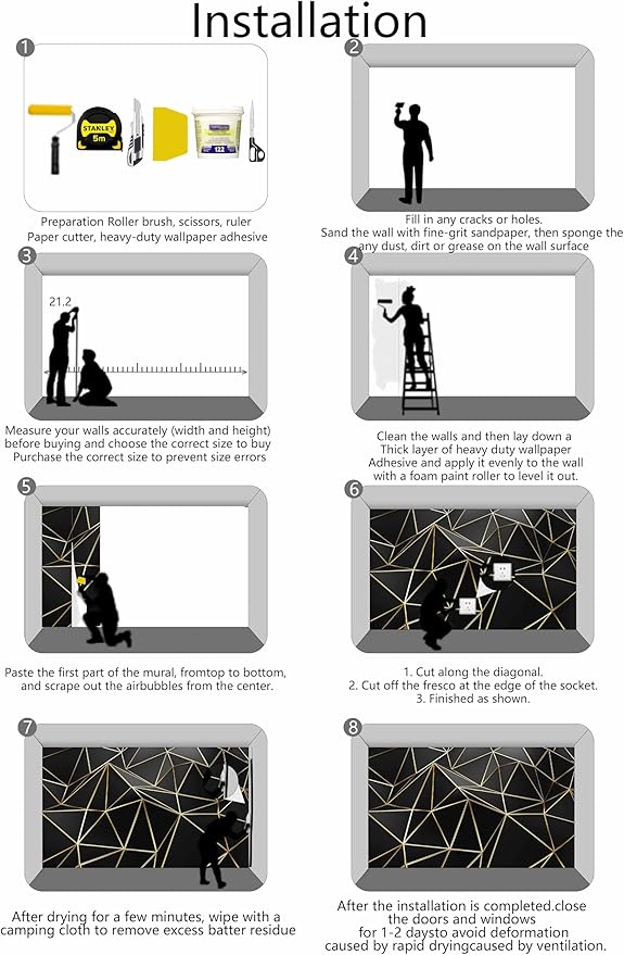 Black Geometric 3D Mural Wallpaper for Bedroom Living Room TV Background Home Decorations(Not Self-Adhesive)-CubbioJoy