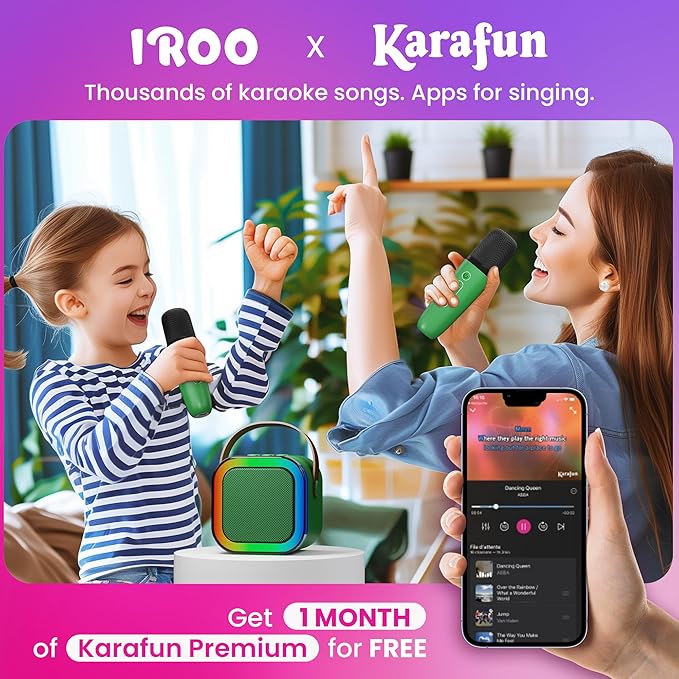 IROO Mini Karaoke Machine for Kids, 2025 TOP Toys Birthday Gifts Ideas for Girls Ages 4, 5, 6, 7, 8, 9, 10, 12+ Years Old, Portable MP3 Player with 2 Wireless Mics for Party-CubbioJoy