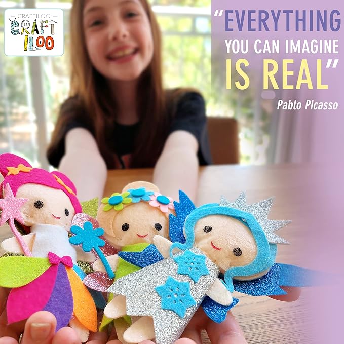 CRAFTILOO Fairy Sewing Kits for Little Girls 5 Easy Projects for Childrens Kid Crafts Make Your Own Felt Pillow Plush Craft Kit My First Sewing Kit Learn to Sew-CubbioJoy
