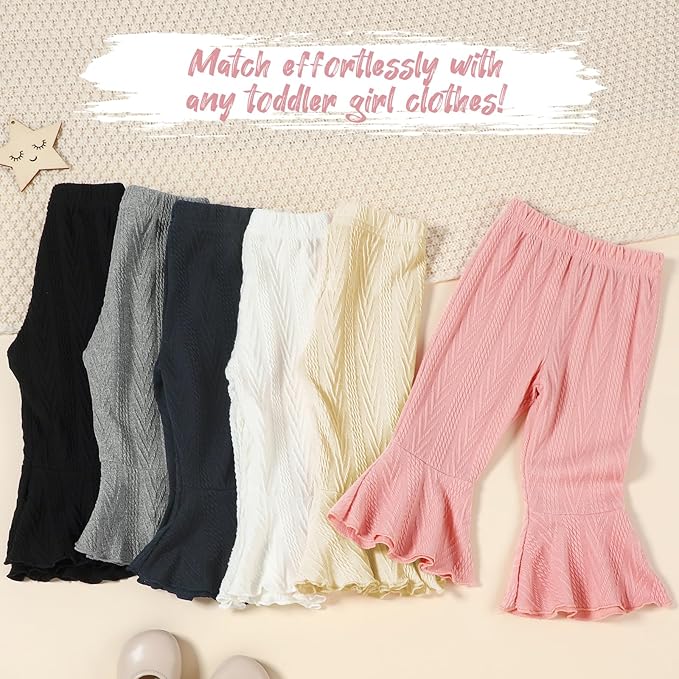 2 Pack Toddler Baby Girl Pants Flare Leggings Ribbed Knit Newborn Bell Bottoms Solid Ruffle Infant Pants for Girls-CubbioJoy