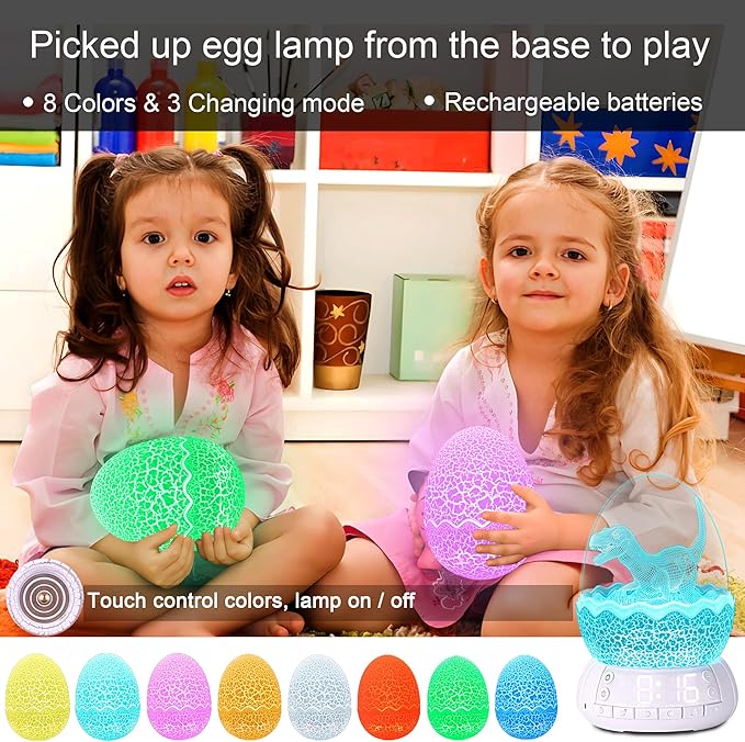 Dinosaur Alarm Clock with Wake Up Light, Digital Clock on Desk + 8 Colors Night Light + 20 Sleep Training Sound + Bluetooth Speaker All in 1 for Kids/Boys/Girls/Adult (Dinosaur)-CubbioJoy