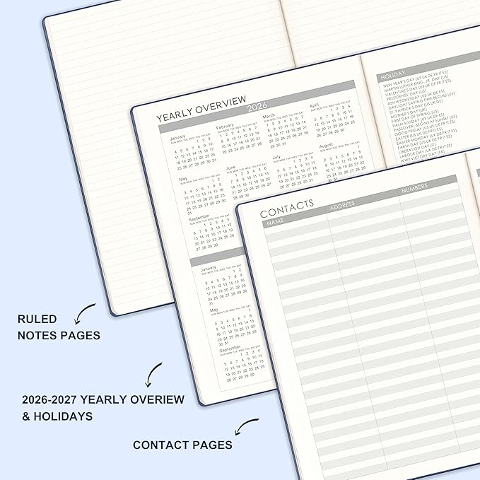 2026 Planner - Weekly and Monthly Planner 2026, JAN 2026 - DEC 2026, 8.5" x 11", Leather Cover 2026 Planners with Thick Paper, Back Pocket with Notes Pages - Blue-CubbioJoy