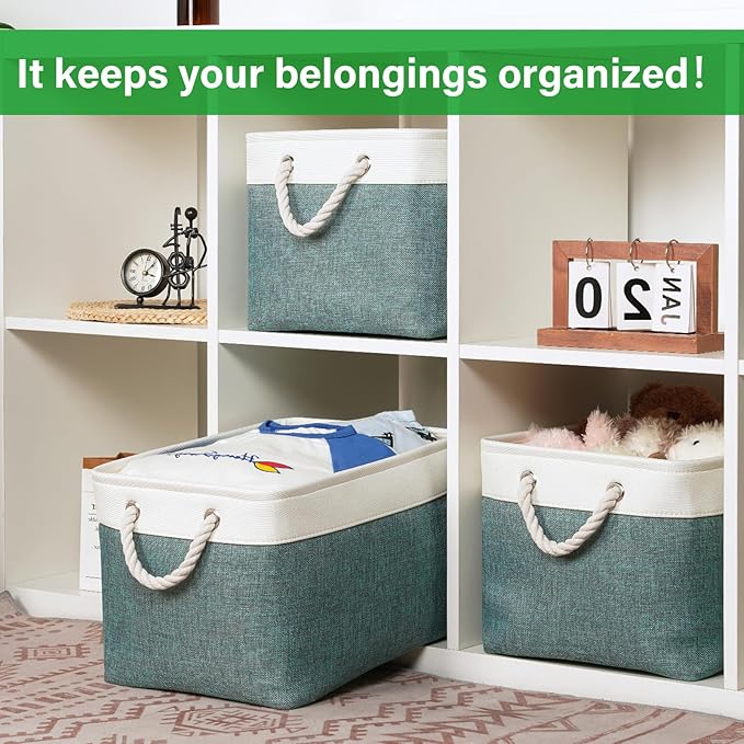 Bidtakay Fabric Storage Baskets for Shelves 3 Pack Large Storage Bins for Organizing Linen Collapsible Organizer for Closet-Deep Green-CubbioJoy