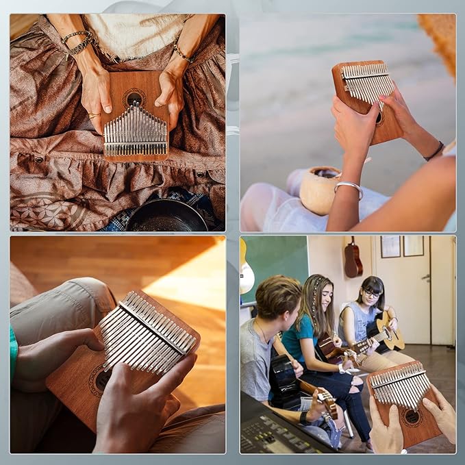 Kalimba Thumb Piano,YUNDIE Portable 21 Keys Mbira Finger Piano with Tune Hammer and Study Instruction,Musical Instruments Gift for Kid Adult Beginners Professional(Brown)-CubbioJoy