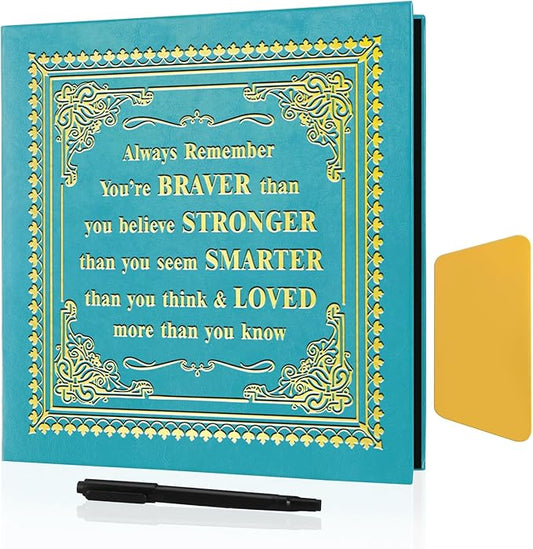 Inspirational Leather Photo Album,Magnetic Self-Stick Page Photo Album,Family Album,Hand Made DIY Albums Holds 3x5, 4x6, 5x7, 6x8 Photos (light blue-always remember)-CubbioJoy